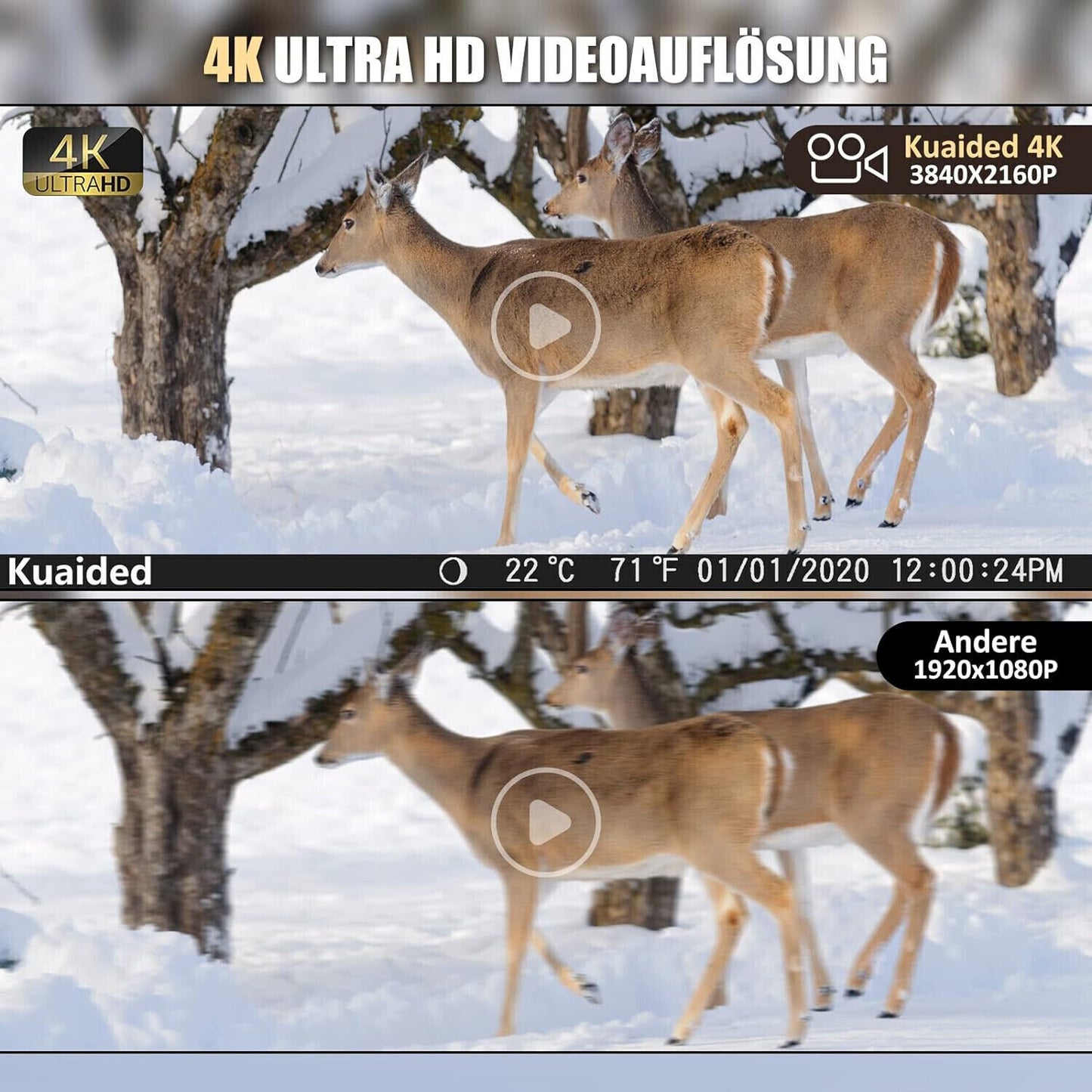 Wildkamera Jagdkamera 4K 30MP, Wildtierkamera mit Bewegungsmelder Nachtsicht
