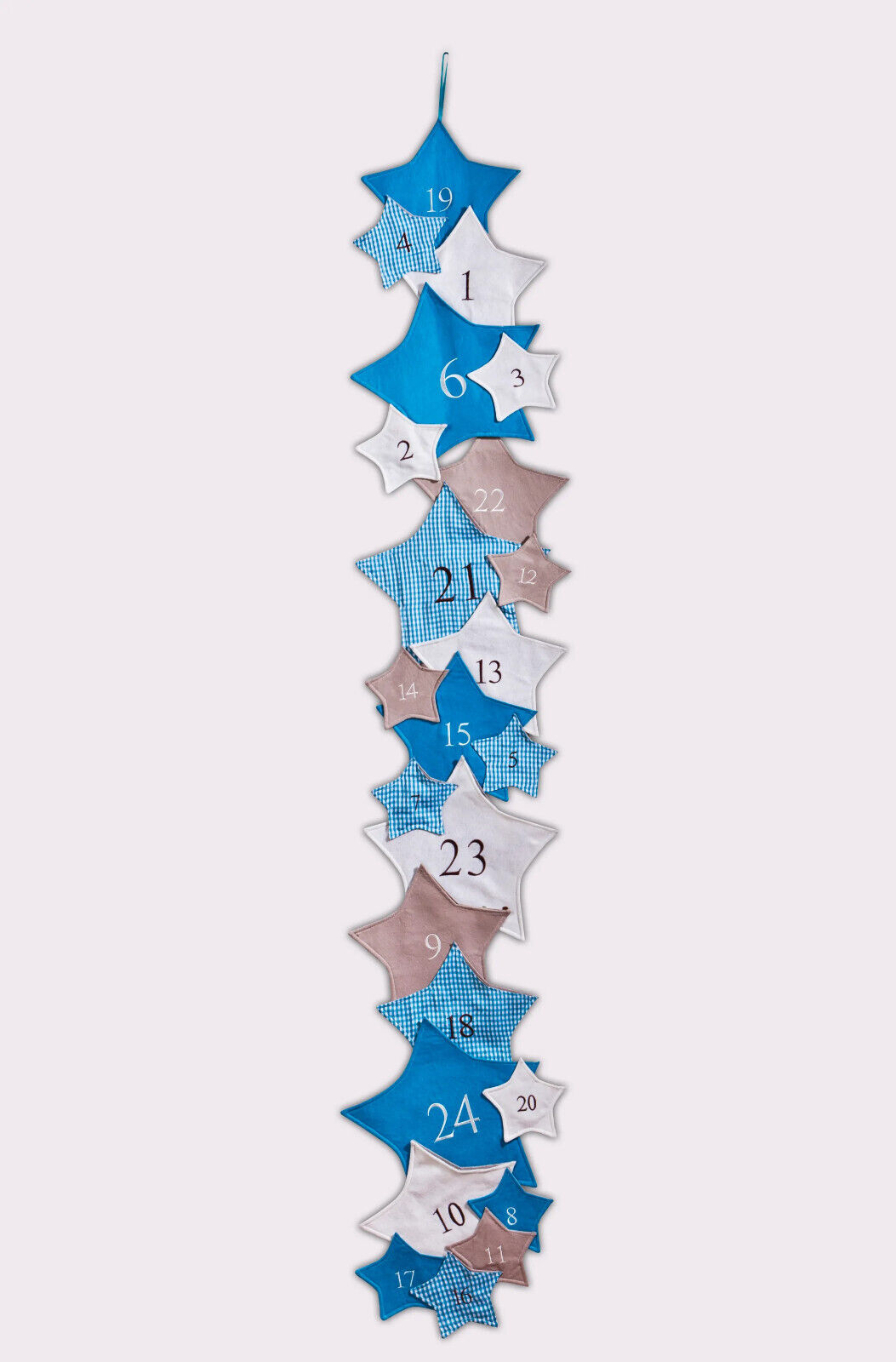 Adventskalender Stars Hängen Selbstbefüllen Geschmückt Türkis 35 x 200cm in Blau