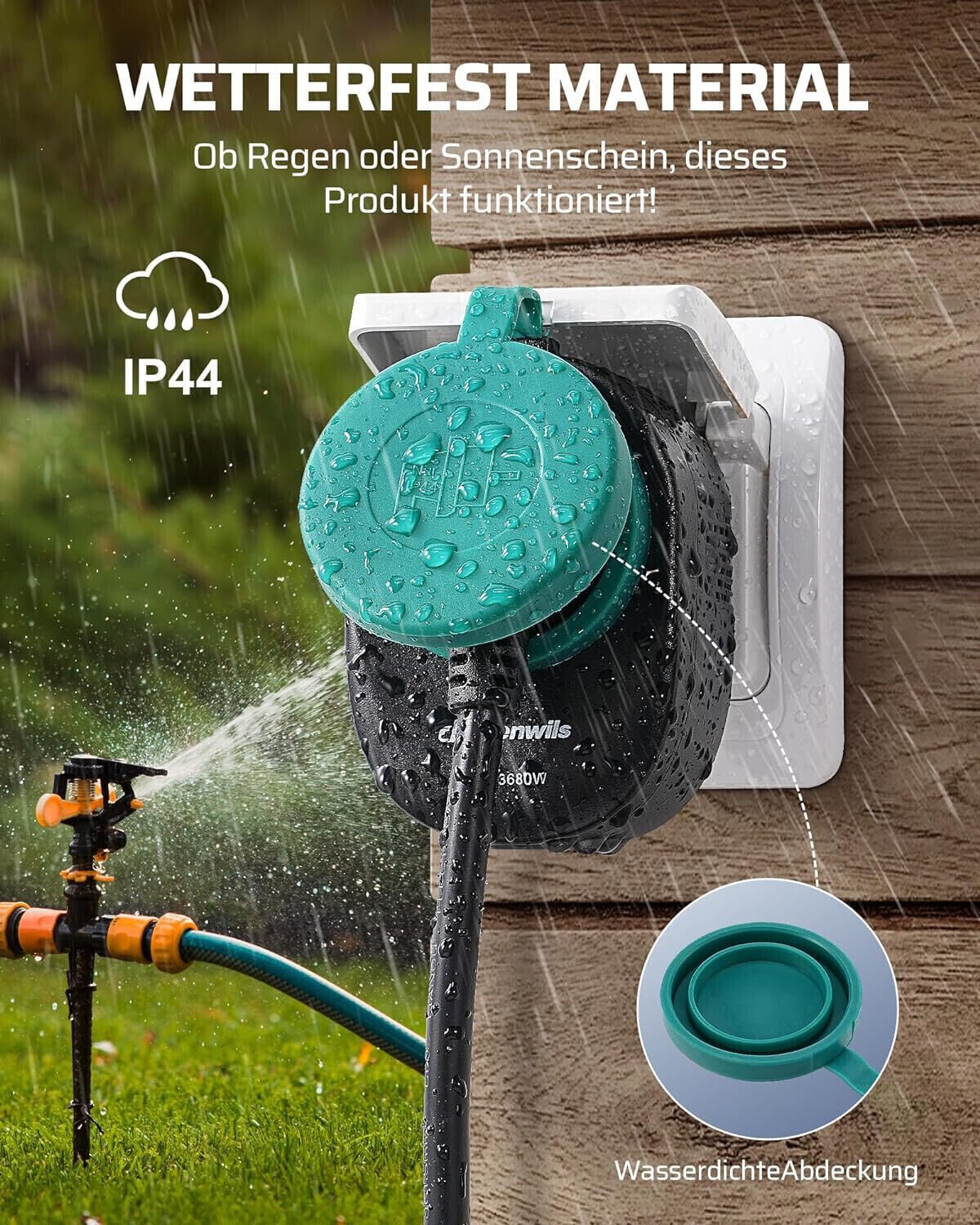 WLAN Steckdose Outdoor max. 3680W Alexa Smart Steckdose Aussen, IP44 Wasserdicht