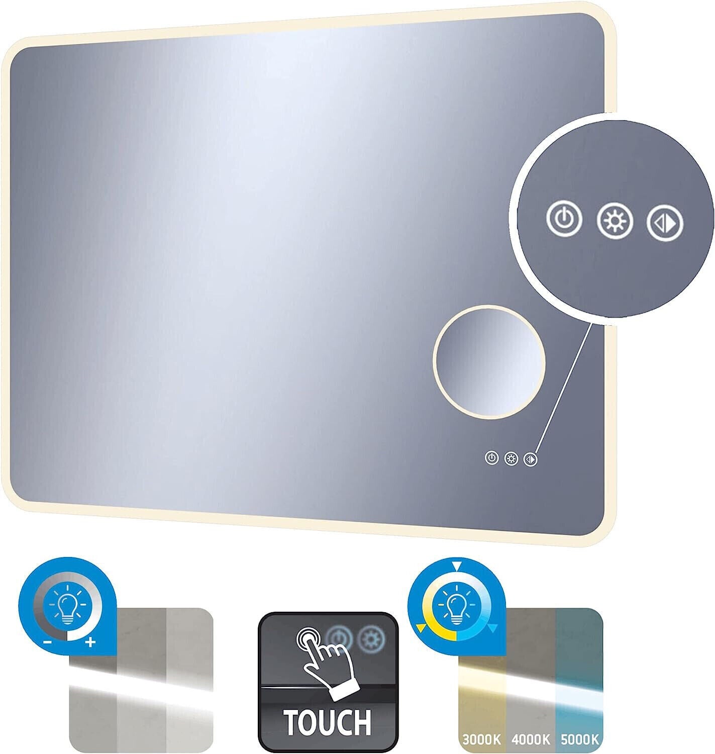 SENSEA LED Badspiegel mit Beleuchtung 90 x 70 cm Hängespiegel Wandspiegel Groß