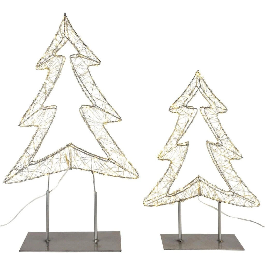 LED-Deko Tannenbaum 2er-Set, silber aus Metall LED Advent Deko Weihnachten