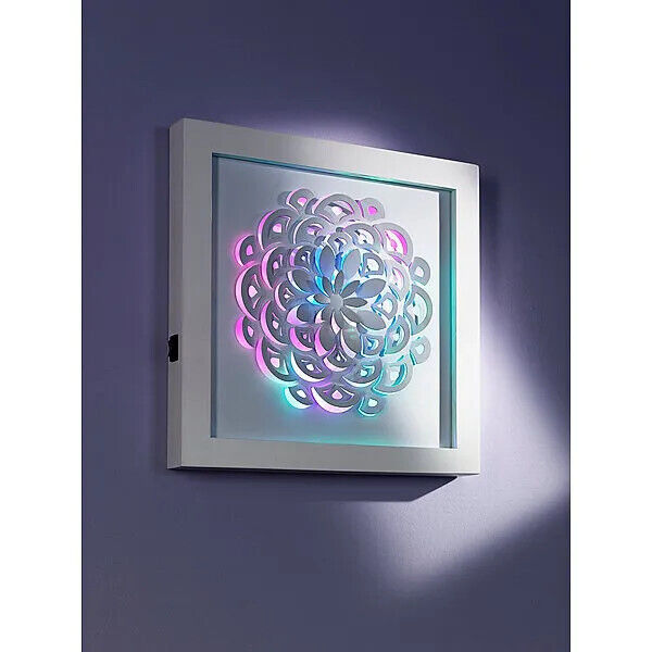 LED-Wandbild Blume weißes Metallbild mit Multicolor-Stimmungslicht LED Deko Weiß