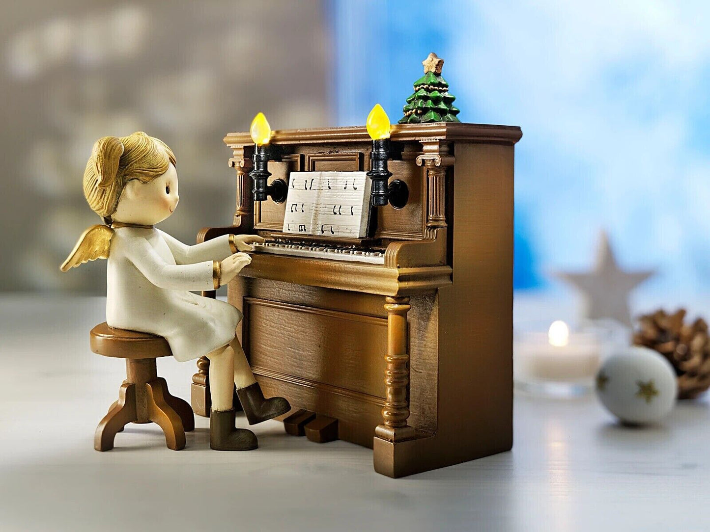 LED-Spieluhr Engel am Piano Weihnachts-Deko Stille Nacht Wohnungsdeko Dekoratio