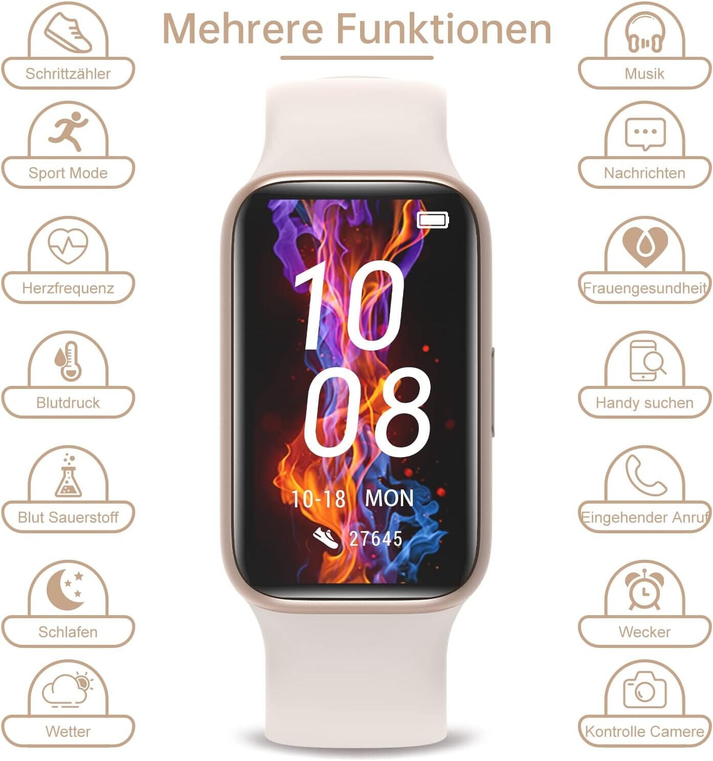 BingoFit Fitness Tracker, Fitness Armband Uhr mit Schrittzähler Uhr Pulsuhr Weiß