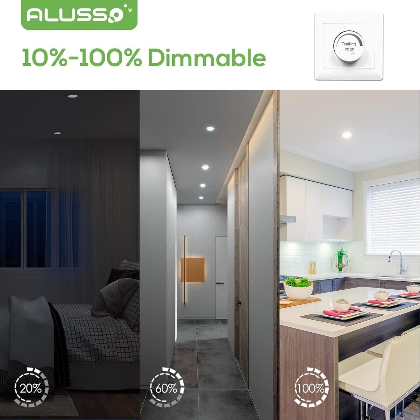 ALUSSO LED Einbaustrahler 230V 7W Dimmbar Ultra Flach Einbauleuchten, 580lm IP44