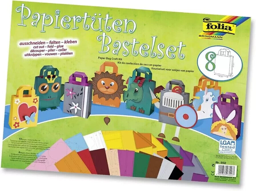 folia Papiertüten Bastelset für 8 kreative Geschenktüten Schnittmuster
