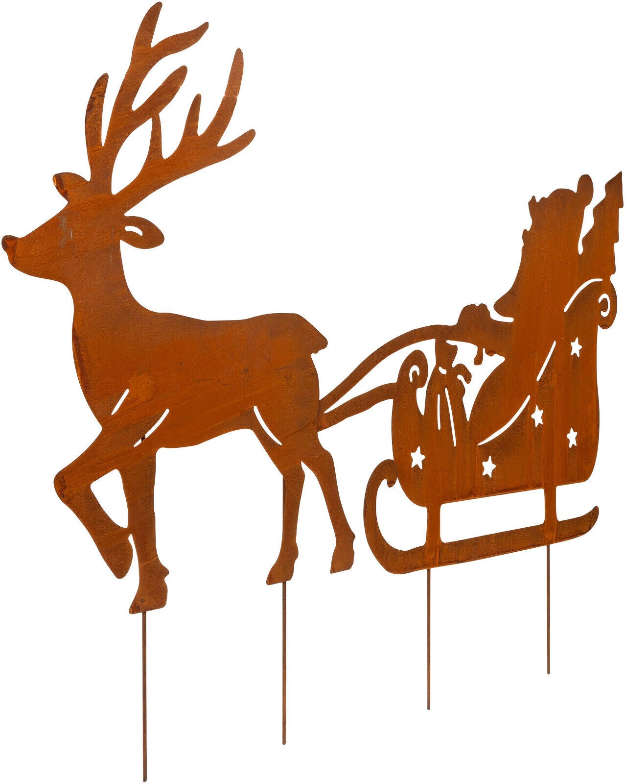 Gartenstecker "Weihnachtsmann mit Schlitten" aus Metall in Rostoptik Advent Deko