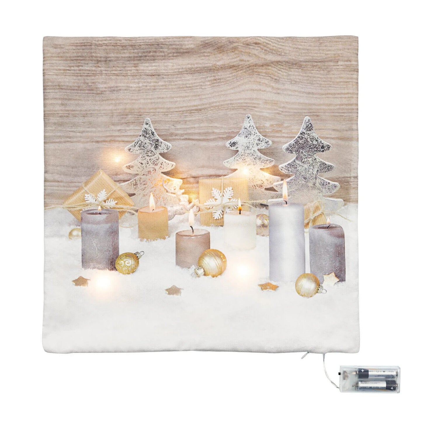 LED-Kissenhülle "Kerzenzauber" 40x40 cm Kissenbezug LED Advent Deko Weihnachten