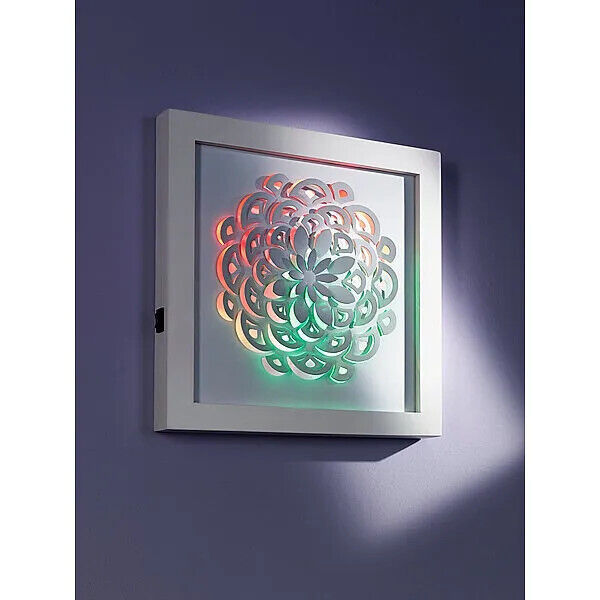 LED-Wandbild Blume weißes Metallbild mit Multicolor-Stimmungslicht LED Deko Weiß