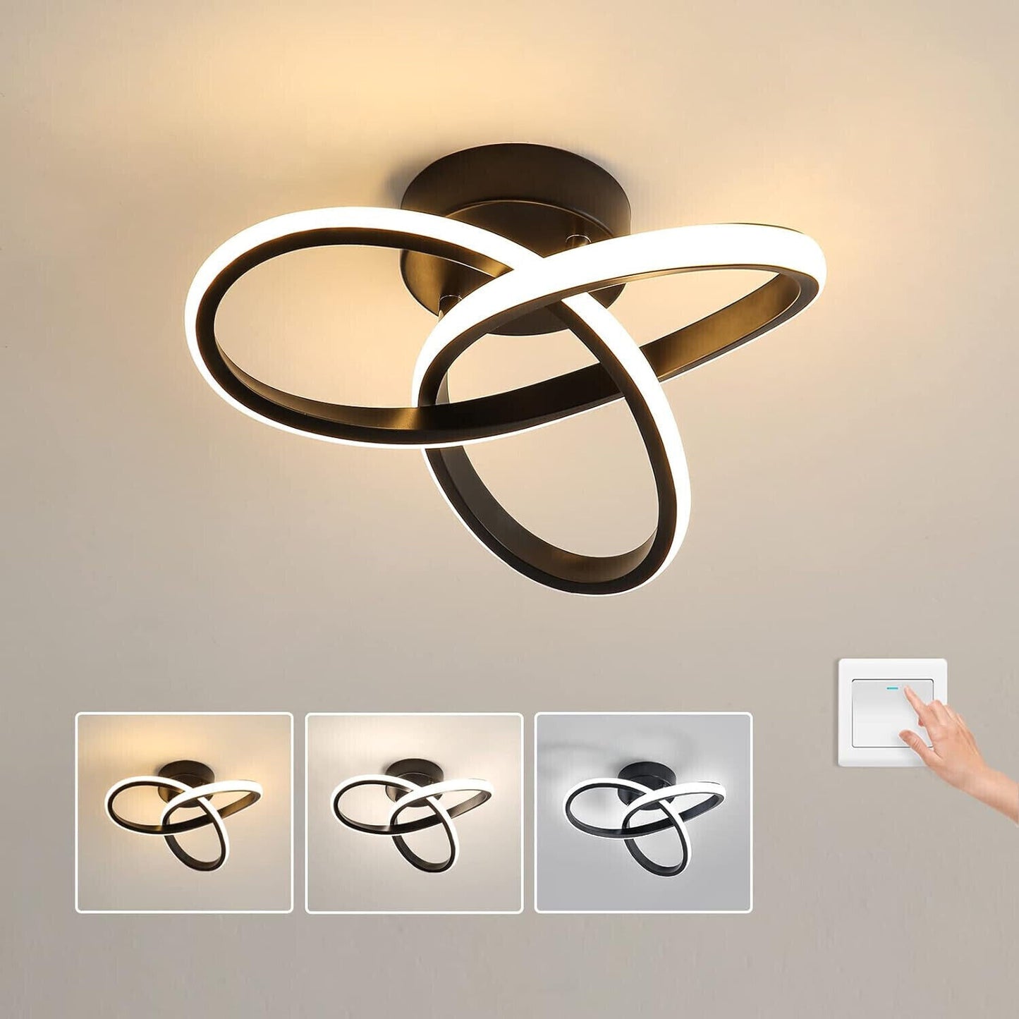 LED Deckenleuchte, Deckenlampe 20W 2200LM, LED Lampe Schwarz für Wohnzimmer