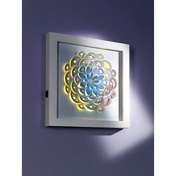 LED-Wandbild Blume weißes Metallbild mit Multicolor-Stimmungslicht LED Deko Weiß