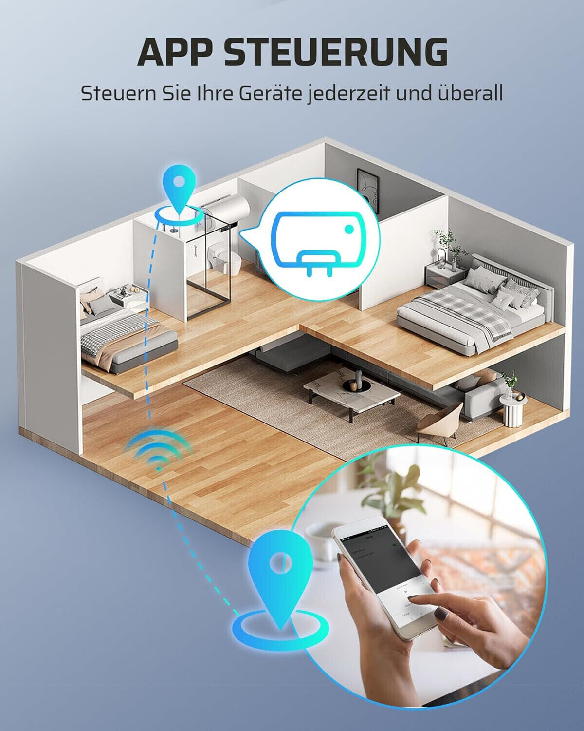 WLAN Steckdose Outdoor max. 3680W Alexa Smart Steckdose Aussen, IP44 Wasserdicht
