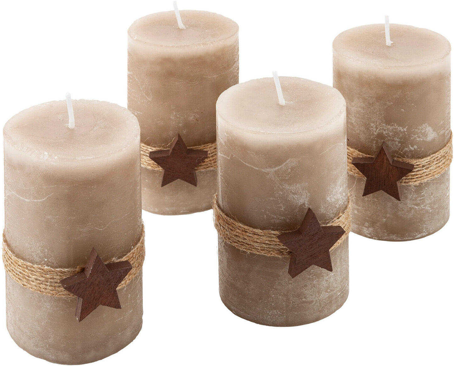 Stumpenkerzen "Natura Stars", 4er Set Kerze Advent Weihnachten Kerzen