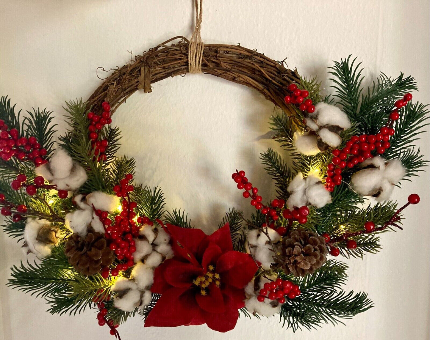 Türkranz mit Weihnachtsstern Dekokranz mit LED´s beleuchtet Weihnachten 40cm