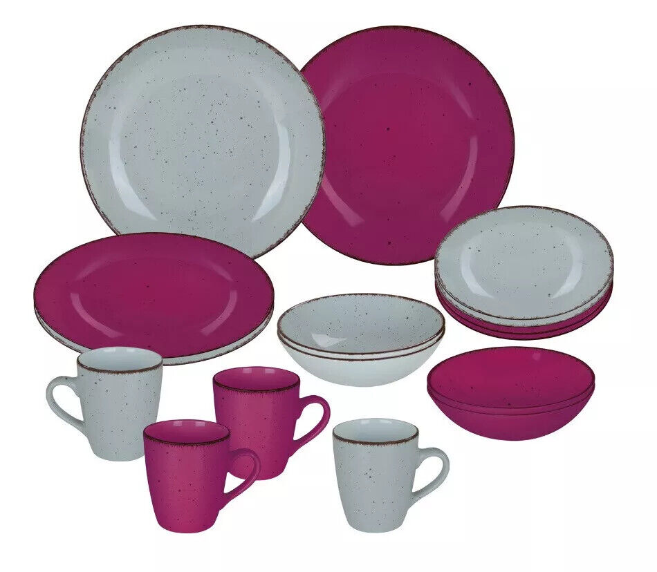 Kaffee-und Tafelservice Puro 16-teilig (Farbe: grau/beere) aus Feinsteinzeug