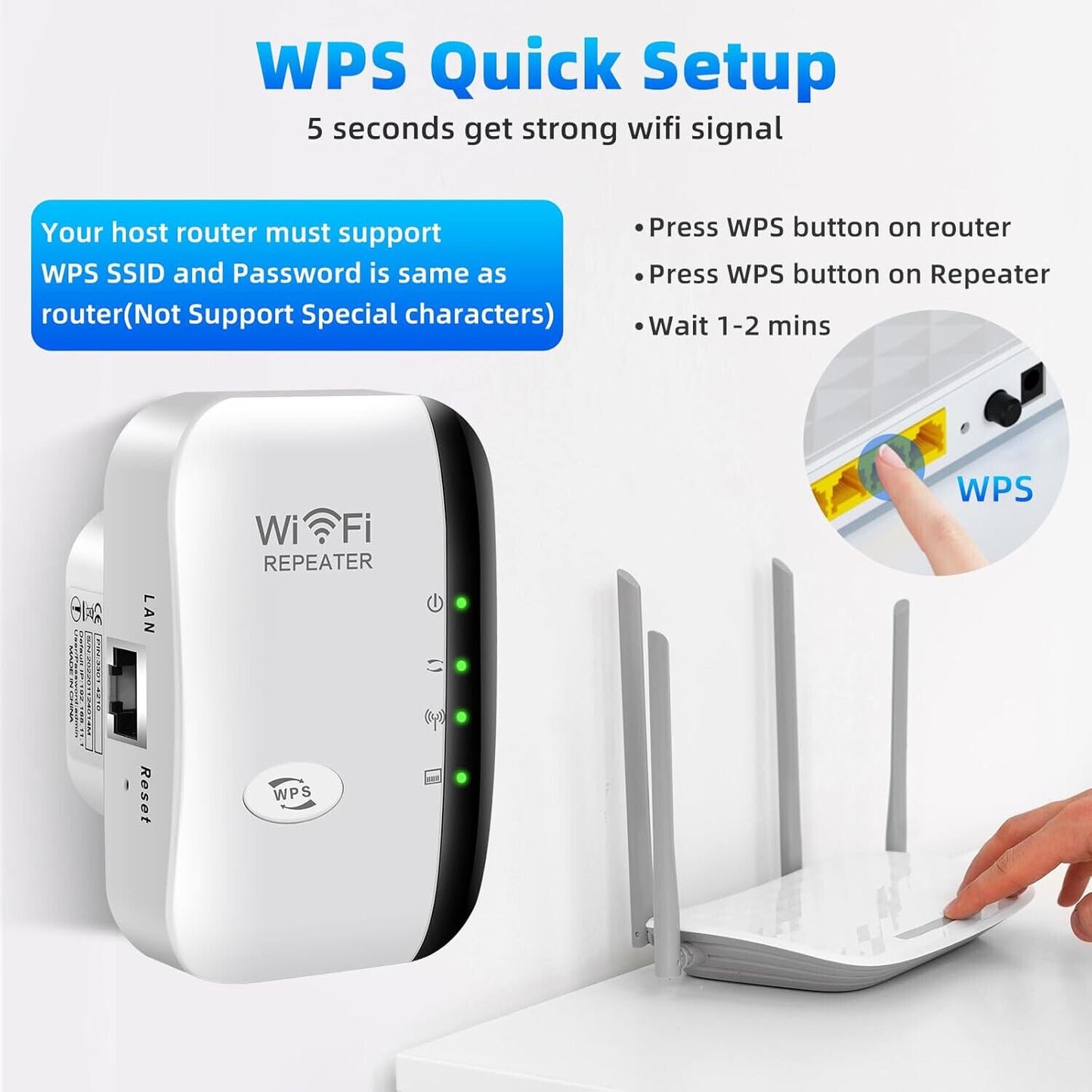 WLAN Repeater mit 300 Mbps - WLAN Verstärker WiFi Extender Booster 2,4GHz WiFi