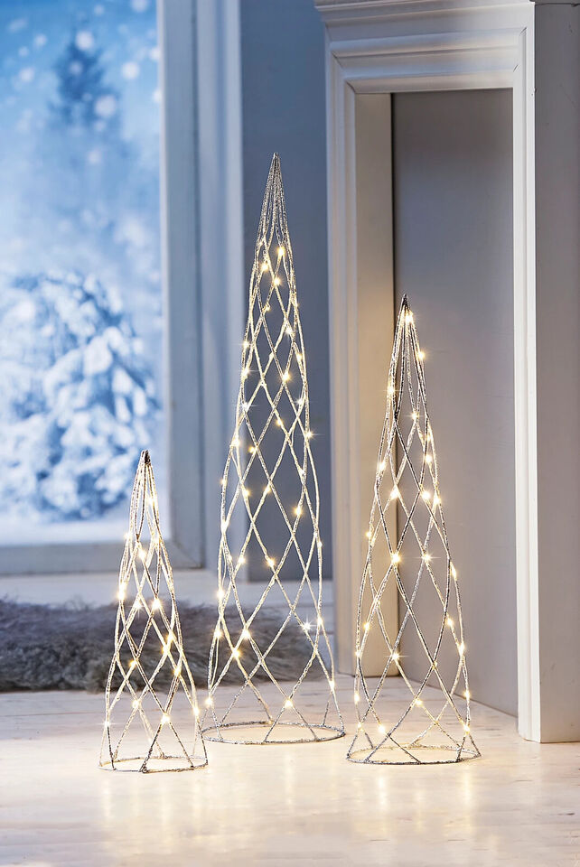 LED Kegel Sparkle Metall Boden Tisch Deko Akzent Beleuchtung Silber 3er