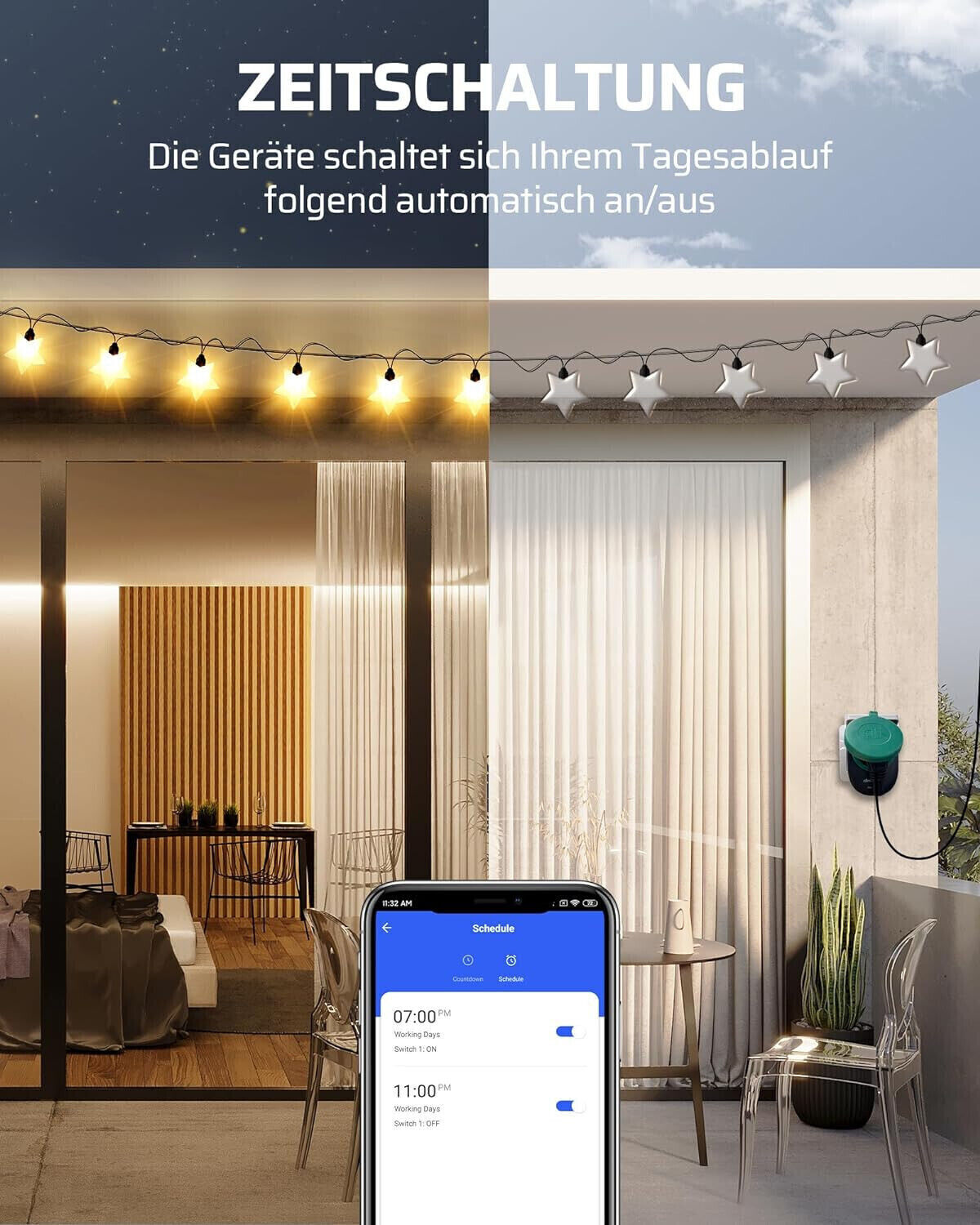 WLAN Steckdose Outdoor max. 3680W Alexa Smart Steckdose Aussen, IP44 Wasserdicht