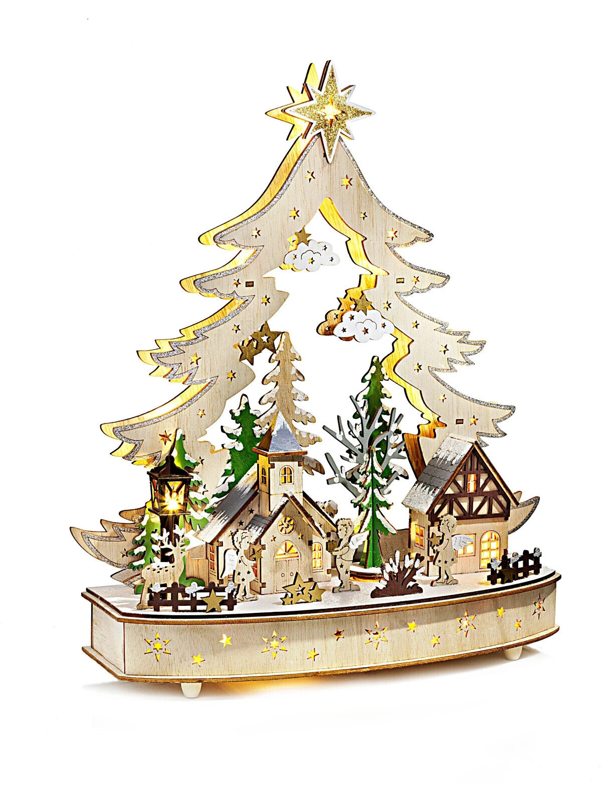 LED Spieluhr "Engelszeit" Weihnachtsdeko Dekoration Holz Deko Stille Nacht