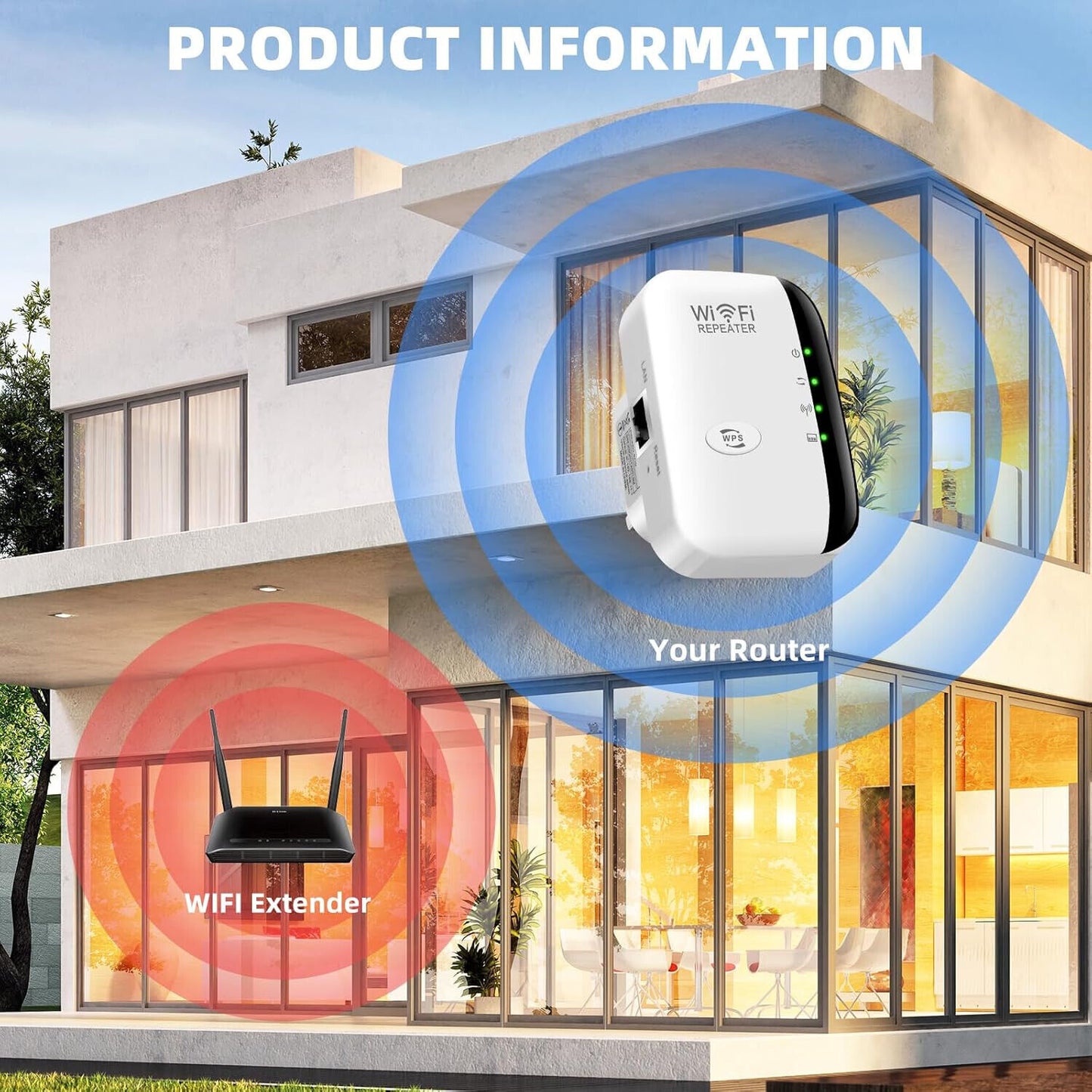 WLAN Repeater mit 300 Mbps - WLAN Verstärker WiFi Extender Booster 2,4GHz WiFi