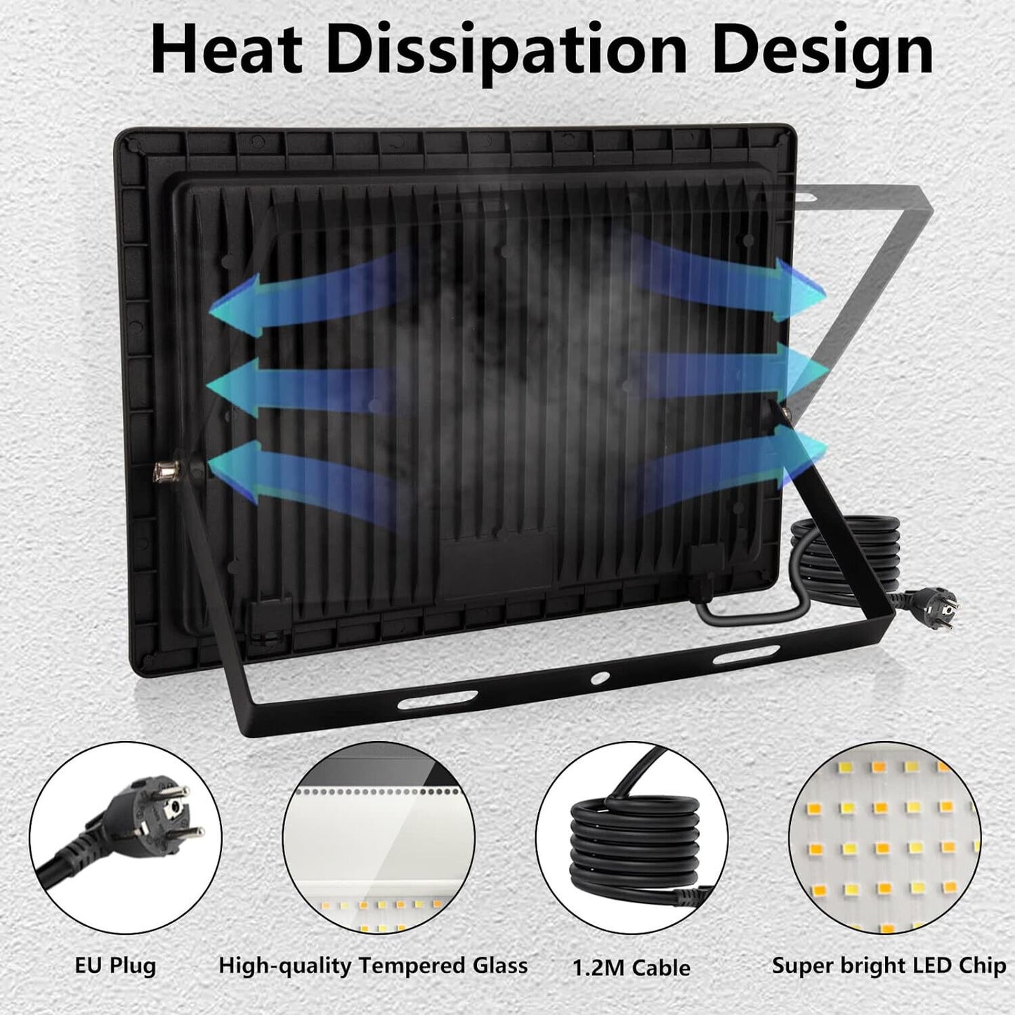 200W LED Strahler mit Stecker, Super hell LED Fluter 20000LM LED Strahler