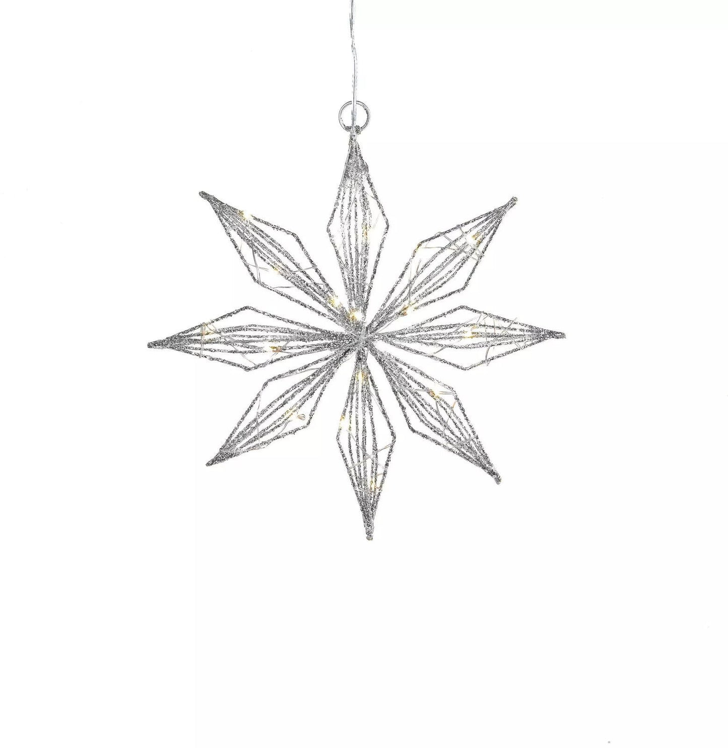 LED Hängedeko Stern Silver Shine Ø 20cm warmweiße LEDs Deko Stern Glitzer silber