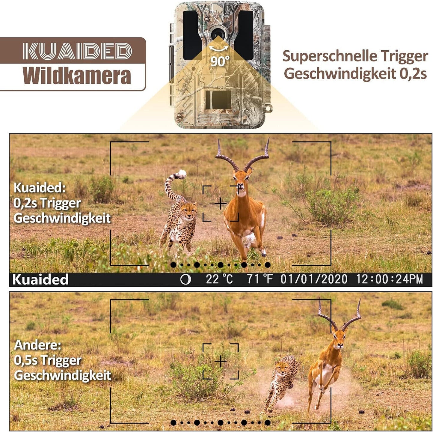 Wildkamera Jagdkamera 4K 30MP, Wildtierkamera mit Bewegungsmelder Nachtsicht