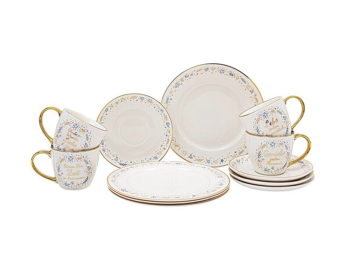 Luxuriöses 12-teiliges Set Kaffeeservice Goldmomente feine Porzellan Bunt