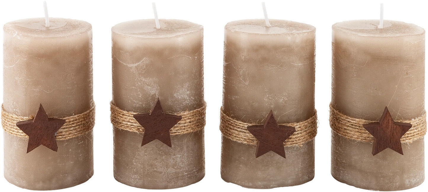 Stumpenkerzen "Natura Stars", 4er Set Kerze Advent Weihnachten Kerzen