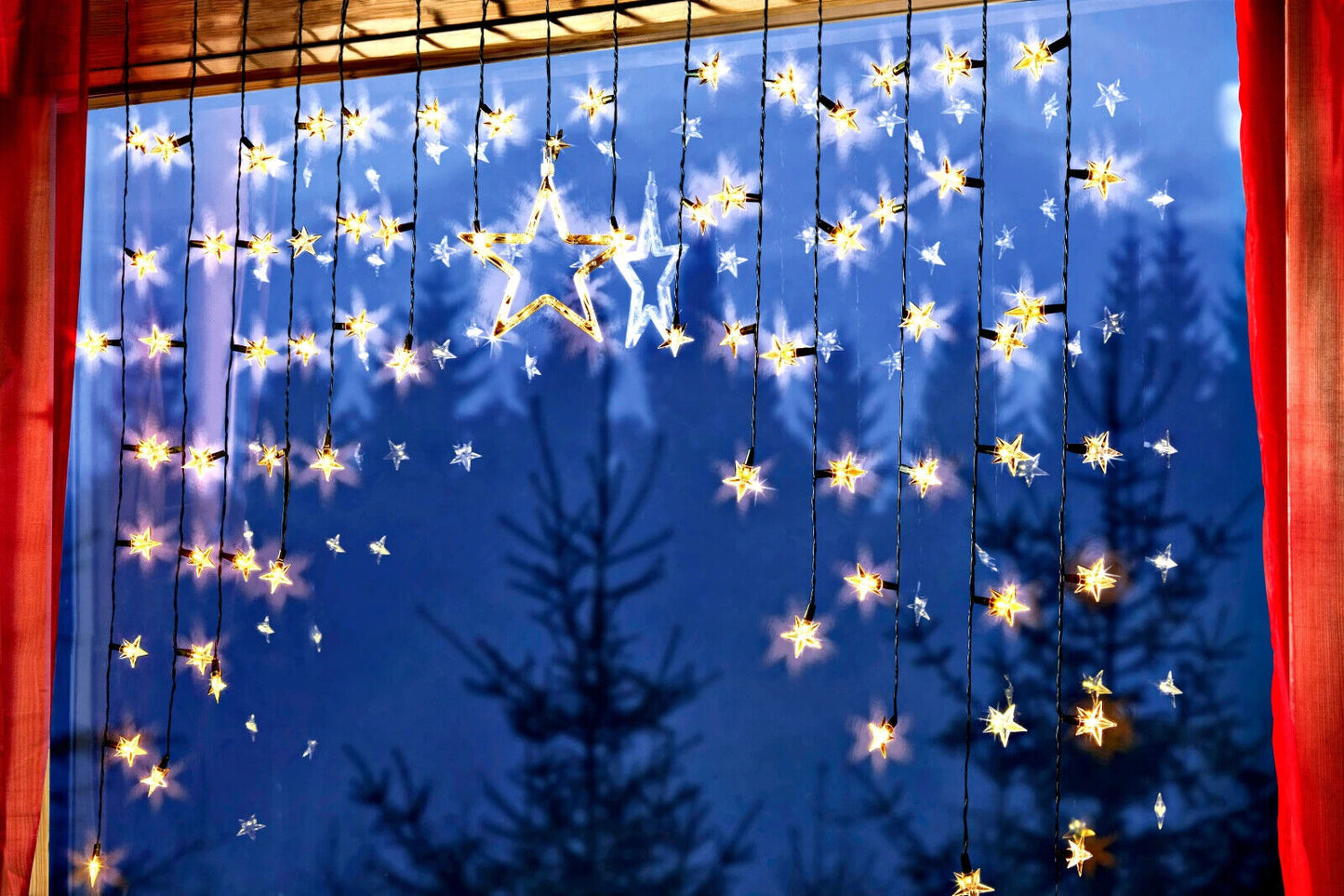 LED-Lichtervorhang "Sterne" 90 LEDs Dekoration Winter Weihnachten Fenster