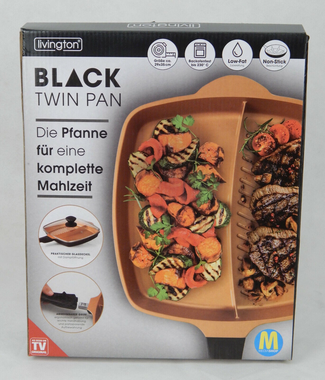 Livington Black Twin Pan 30cm Pfanne Bratpfanne Grillpfanne für Ceran, Induktion