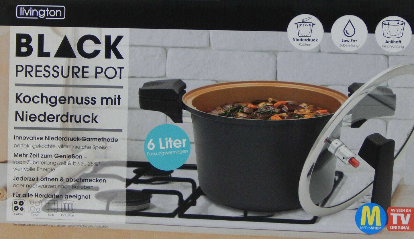 Livington Black Pressure Pot 6 L Dampfkochtopf Schnellkochtopf Kochen Topf