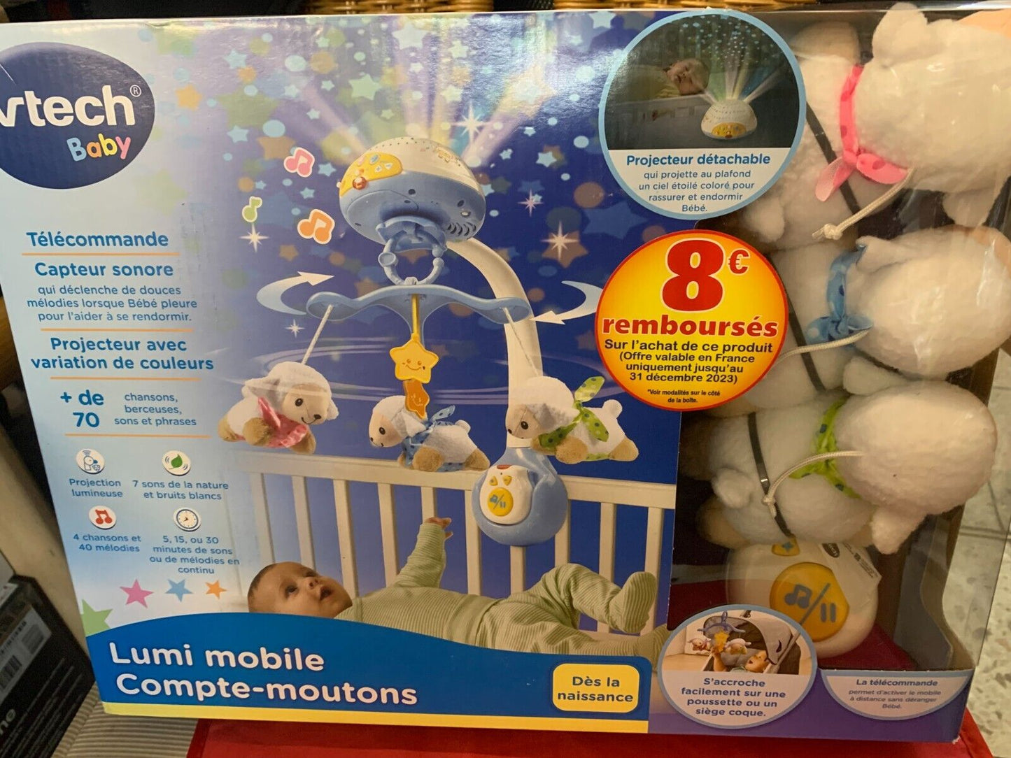 VTech Baby Schäfchen-Mobile – Buntes Mobile mit Plüsch-Schäfchen, Musik, Lichtpr