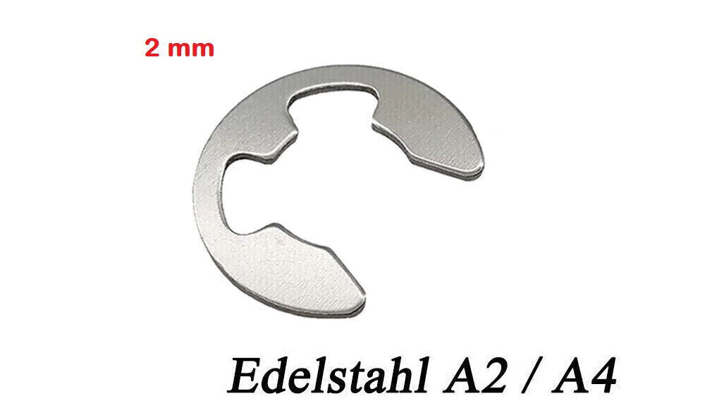 2 mm E-CLIP Außen Sicherungsring Sprengring für Welle DIN 6799 Edelstahl 2mm M2