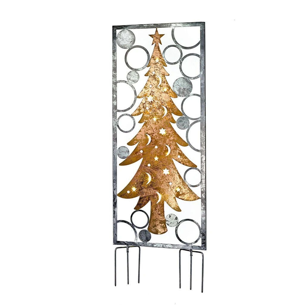 LED Gartenstecker Tanne inkl. Lichterkette Edle Metall 100cm Silber/Gold Deko