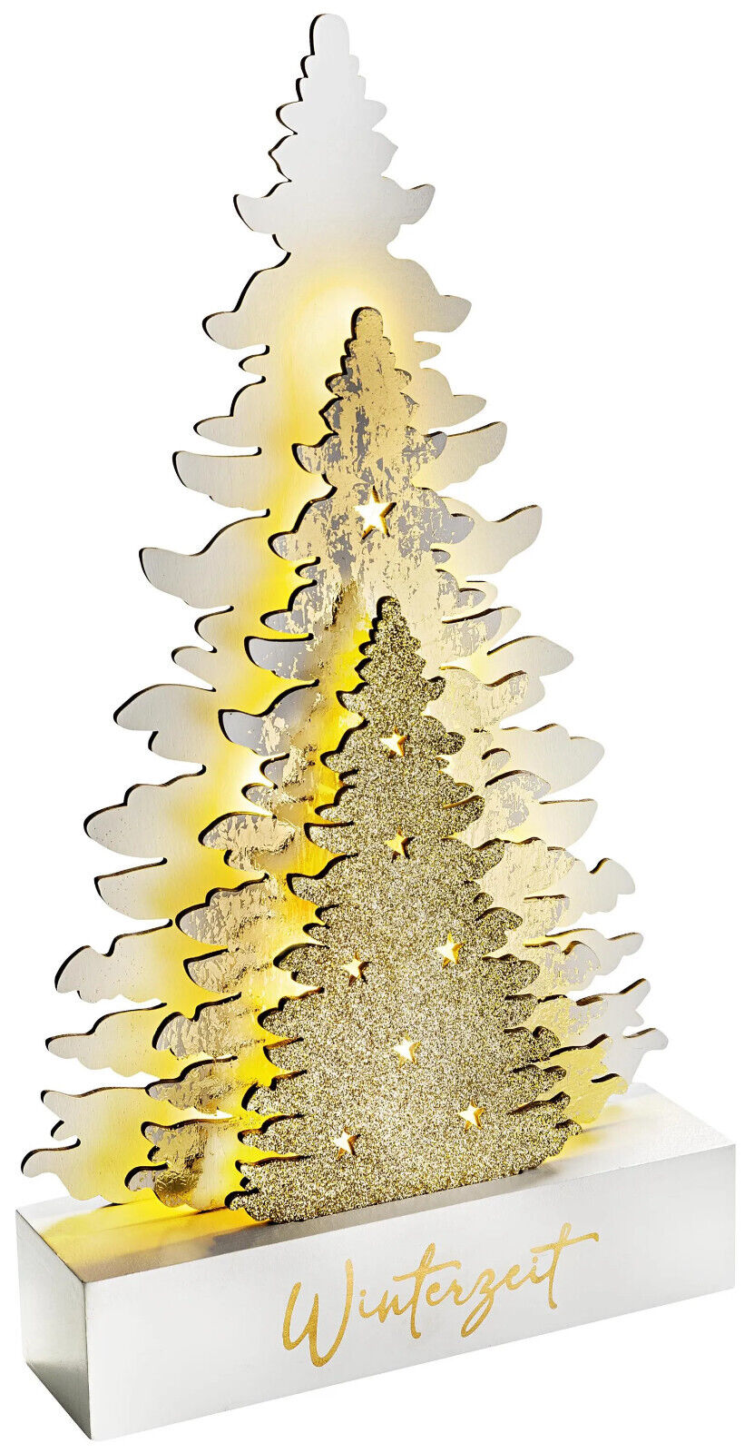 LED-Tanne "Wintergold" 30 cm Deko Advent Dekoration Weihnachten aus Holz