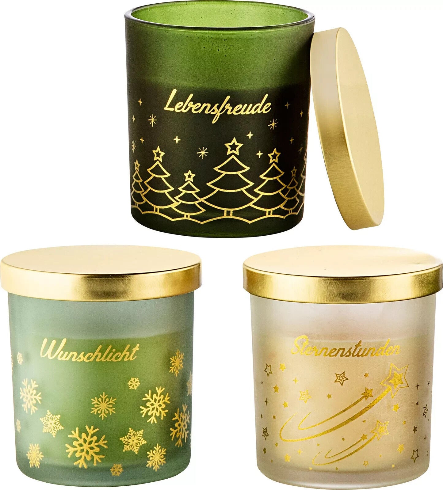 Dekorgläser Duftkerzen Golden Moments 3er Set Kerzen Dekoration 8 cm