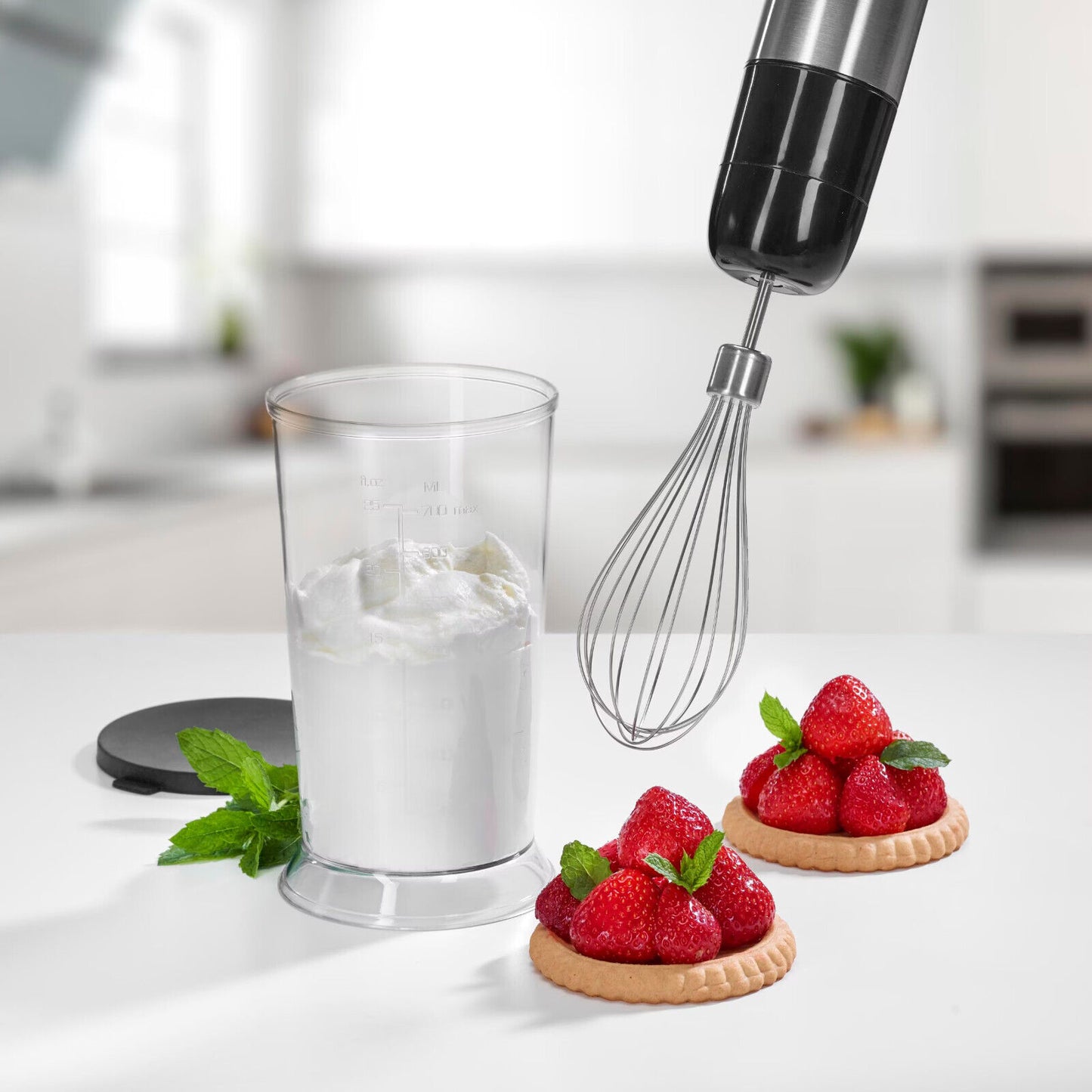 Power Stabmixer-Set 1500 Watt Edelstahl Inklusive 0,7L Rührbecher und Rührbesen