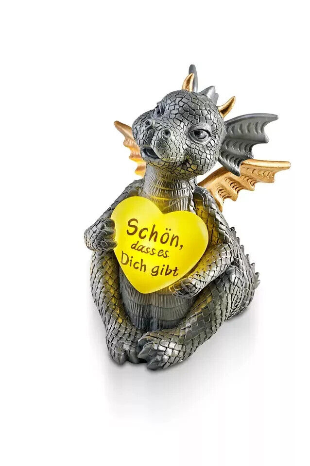 Drache "Kani" LED-Herz Höhe Glücksdrache Lichterherz ca. 16,5 cm Schwarz