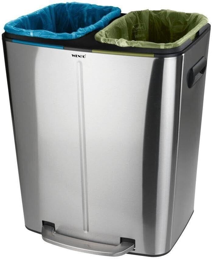 WENKO Kosmetik Tret Müll Eimer PRIMO 2x 20L mit Absenkautomatik Edelstahl Abfall