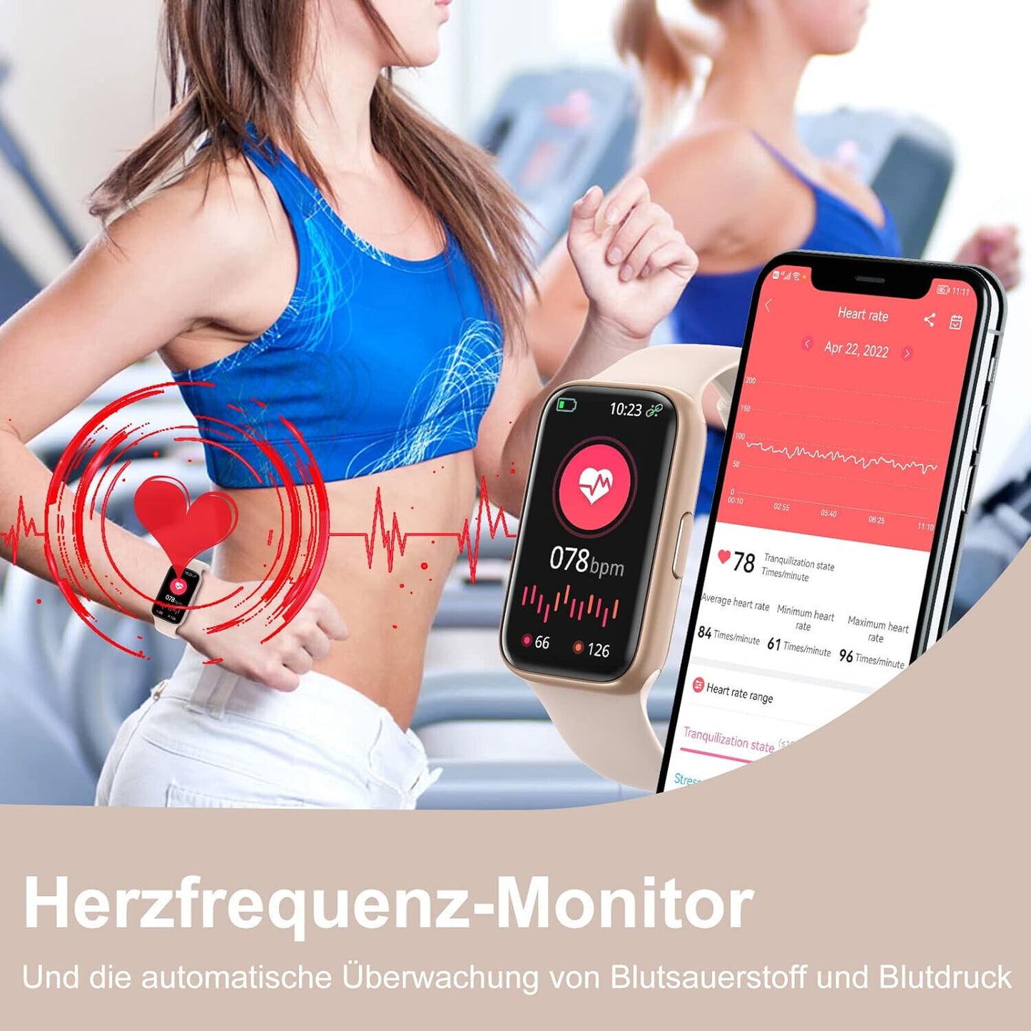 BingoFit Fitness Tracker, Fitness Armband Uhr mit Schrittzähler Pulsuhr Rosa