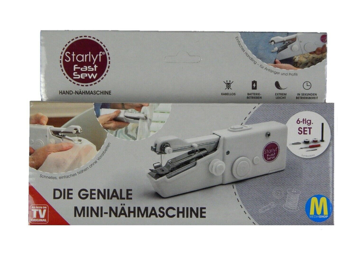 Starlyf Fast Sew geniale Mini-Nähmaschine Reise Nähmaschine inkl. 20tlg. Faden