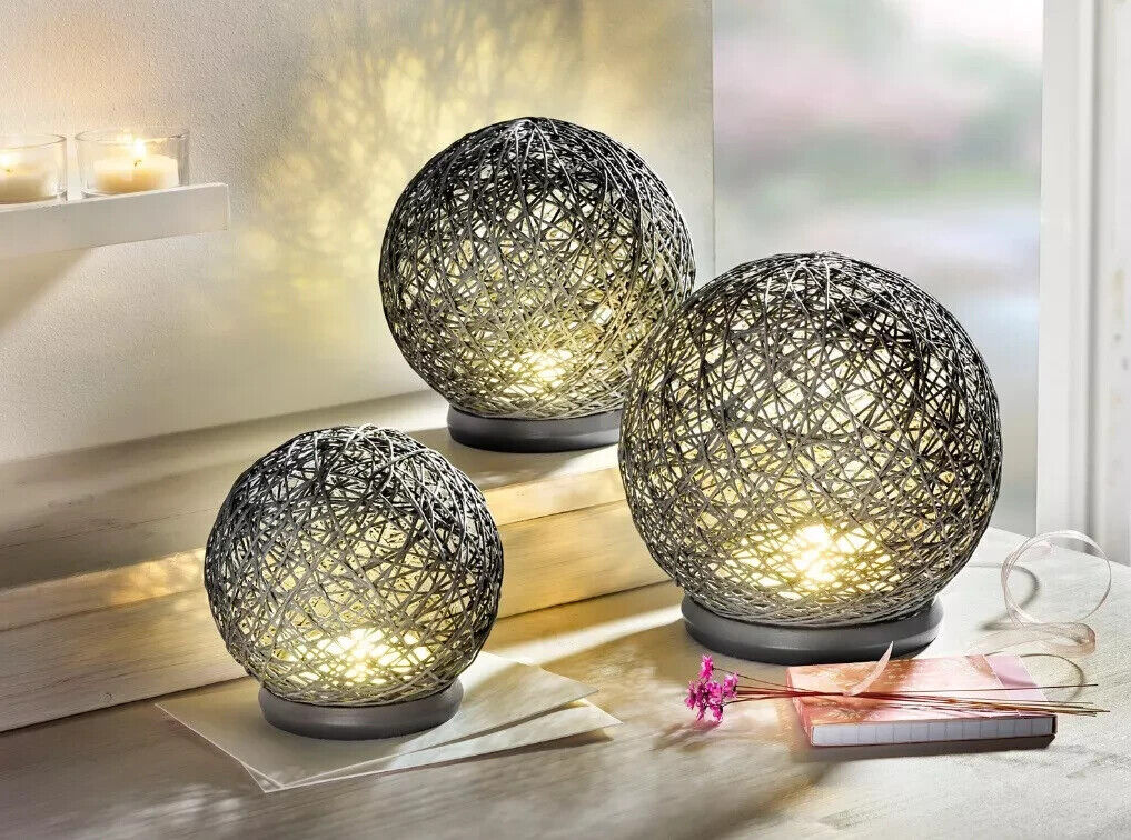 LED Stimmungsleuchten Sfera 3er Set Rattan Optik Dekokugeln Timerfunktion