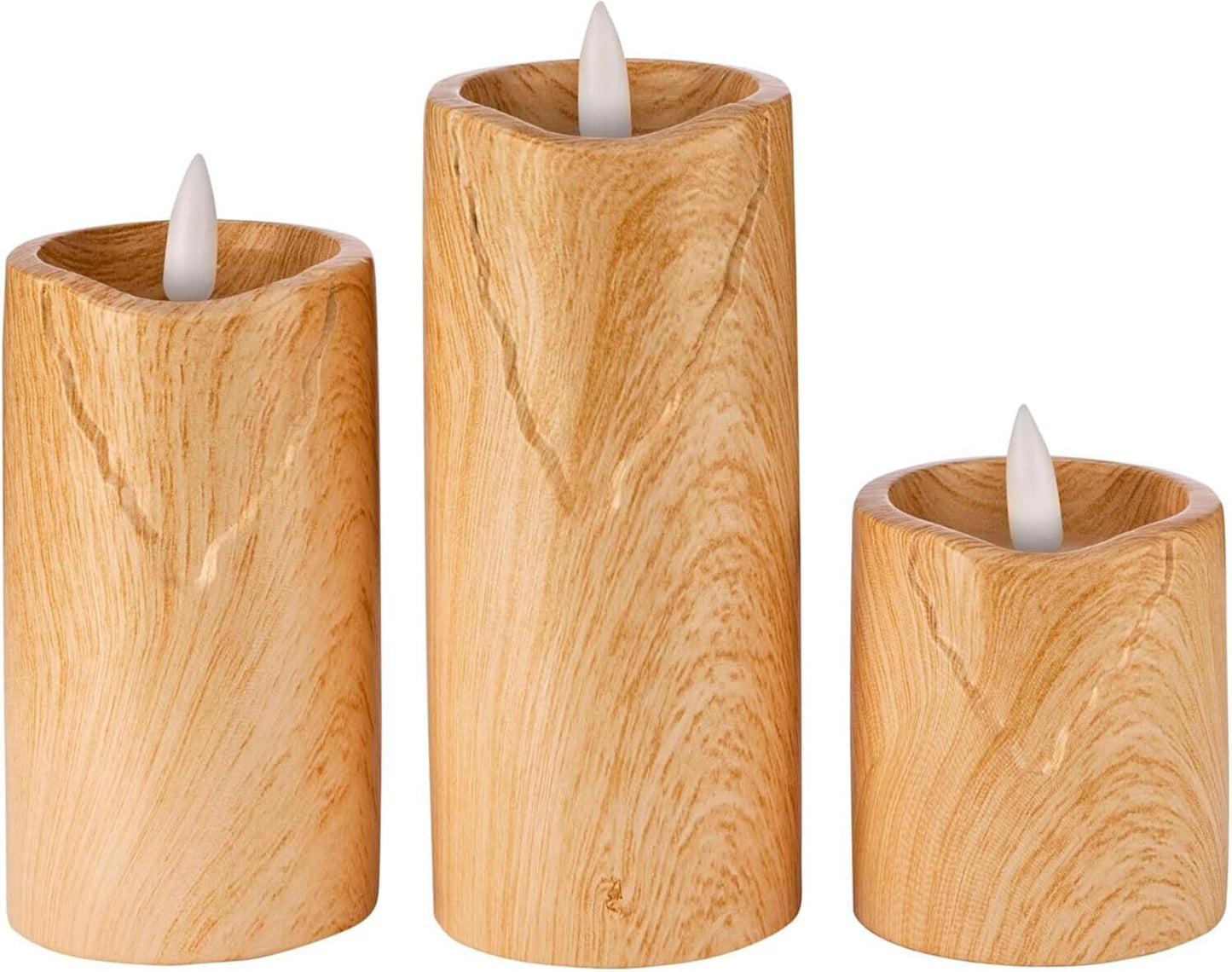 LED Kerzen Wood Holzoptik 3er Set Dekoration Beleuchtung natur