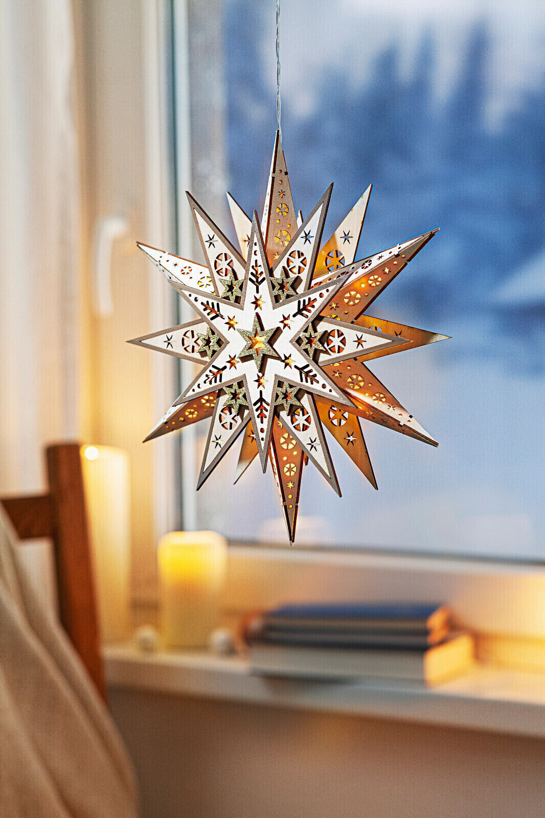 LED-Leuchtstern "Stella", Holz Ø 30 cm Dekoration LED Weihnachtsdeko Advent Deko