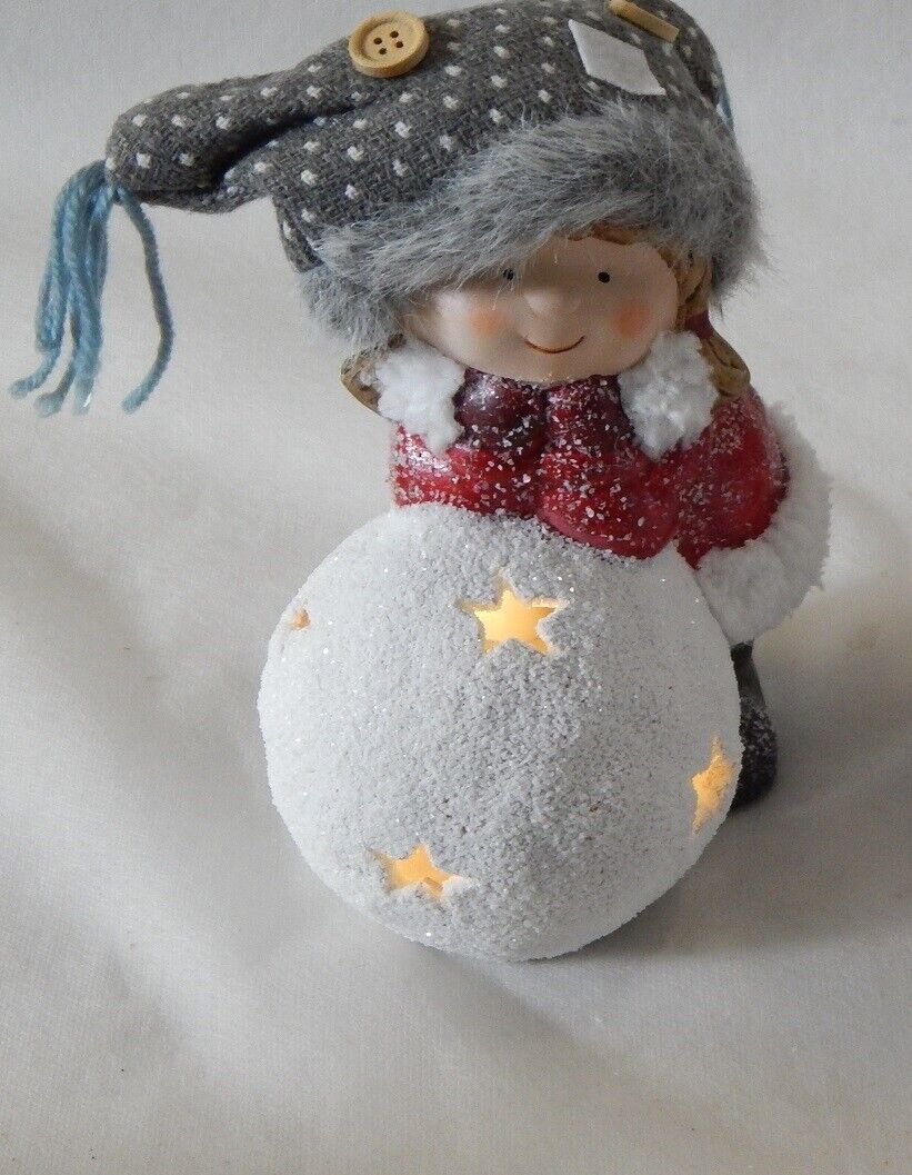 Deko Paar Winterkind "Aura mit LED-Schneekugel, 2er-Set