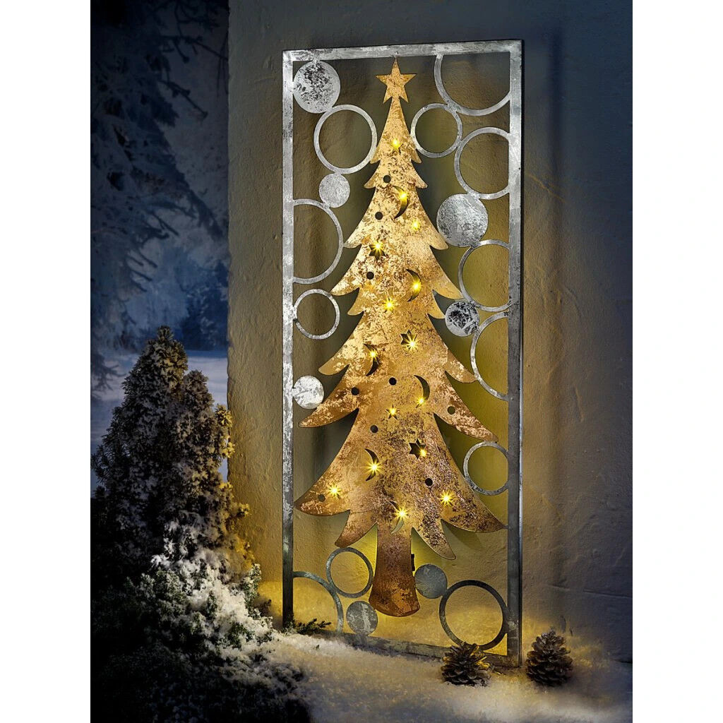 LED Gartenstecker Tanne inkl. Lichterkette Edle Metall 100cm Silber/Gold Deko