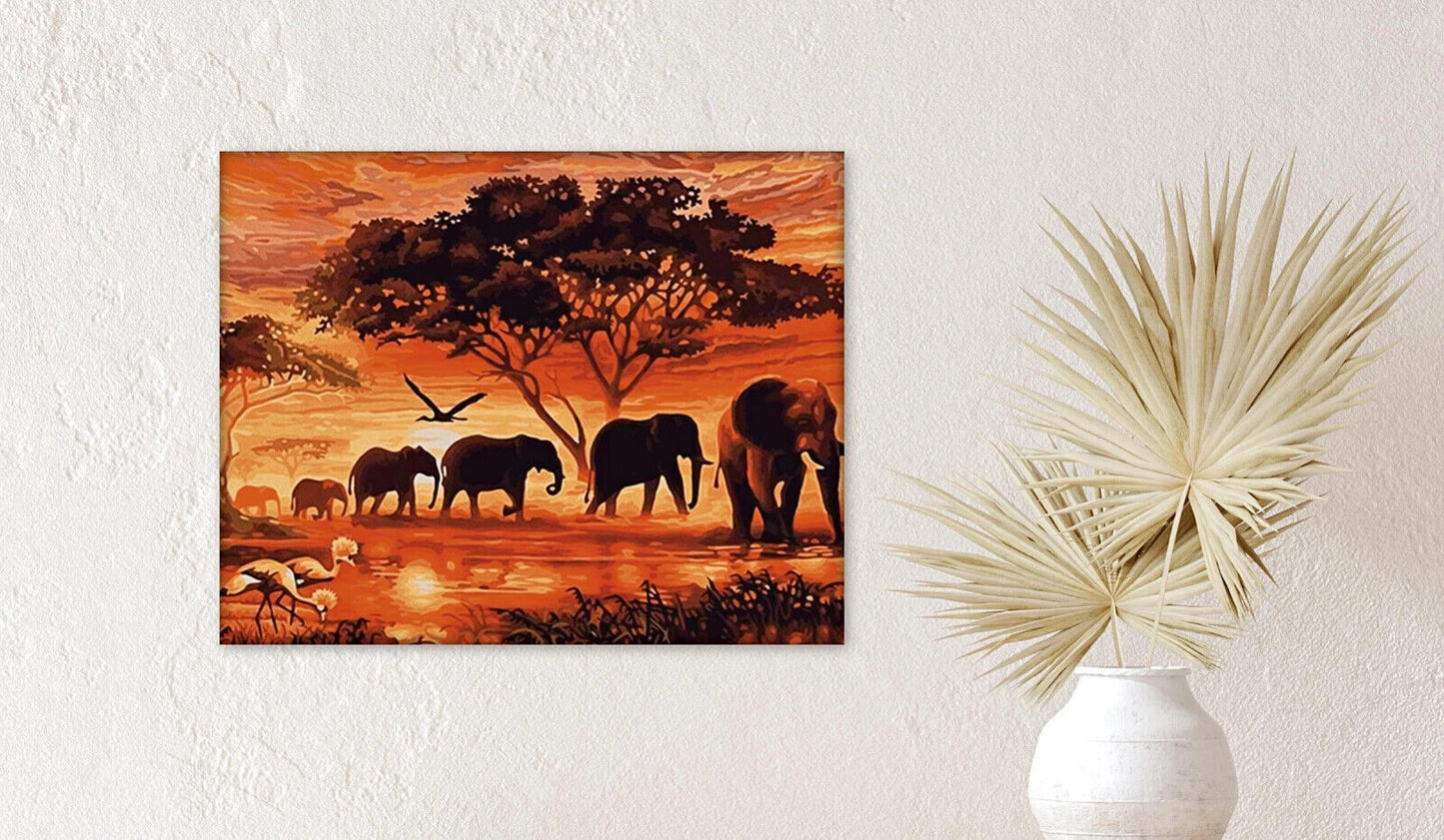 Diamond Painting "Elefantenherde" 50 x 40 cm Deko Basteln Wanddeko Wohnungsdeko