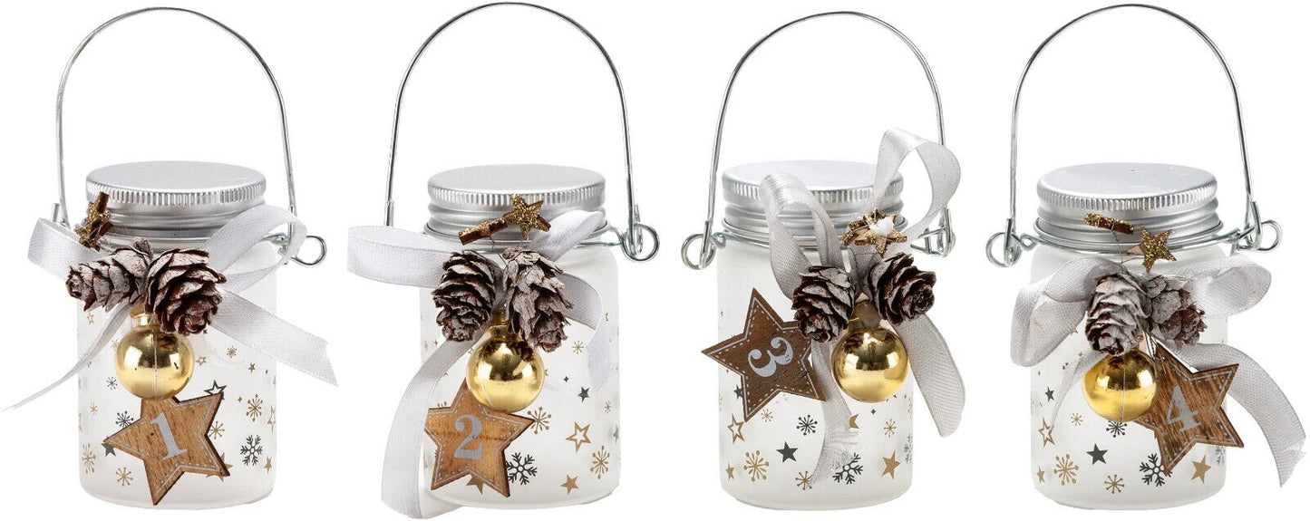 LED- Glasleuchten "Advent" 4er-Set Advent Deko Weinachtsdekoration Schraubglas