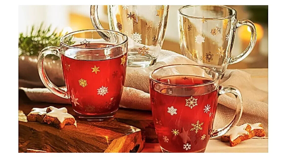 4er Teegläser Tee Gläser Schneeflöckchen Set Latte Macchiato Tee Kaffee 385ml